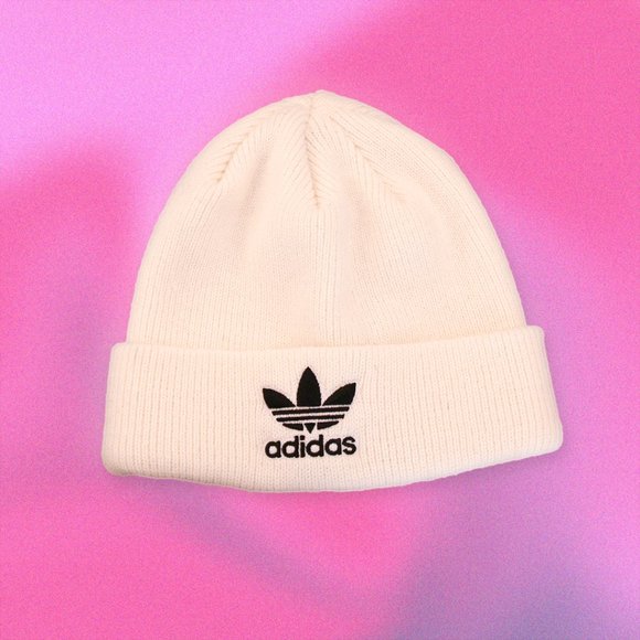 adidas Accessories - Adidas Originals Logo Ribbed Knit Beanie Unisex Casual White & Black